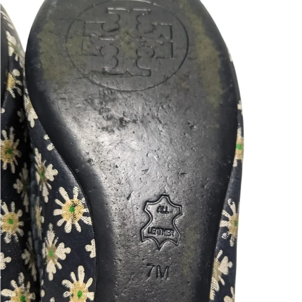 TORY BURCH Daisy Floral Navy Blue Flats Loafers 7